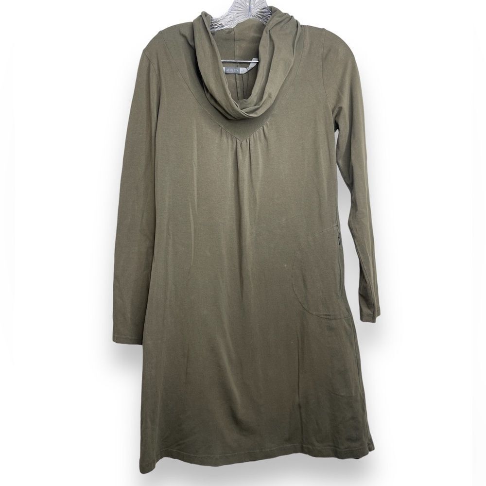NWOT Athleta Lost River Cowl Neck Dress Size Small Green Organic Cotton